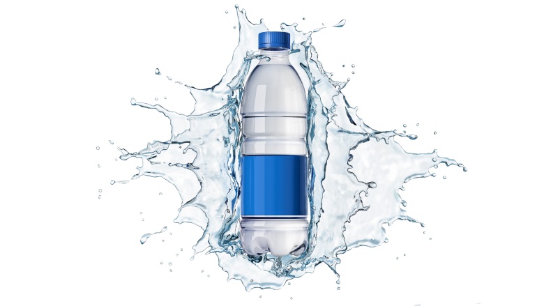 image of plastic bottle splashing in water