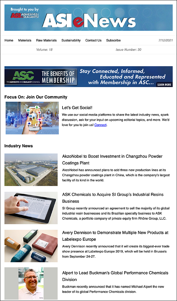 ASI weekly eNewsletter.