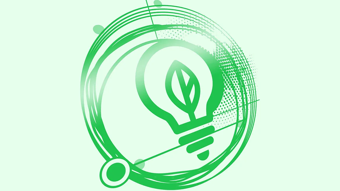 Alt text: Circular economy innovation illustration with green lightbulb