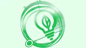 Alt text: Circular economy innovation illustration with green lightbulb