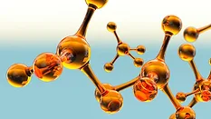 GI-2217533546-1170x658.jpg A vibrant 3D animation featuring a complex molecular structure made of a glossy, amber-colored glass material