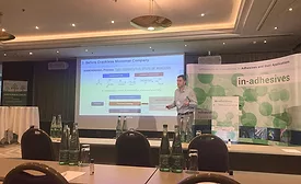Photo of Arnau Pejoan, Bostik’s Engineering Adhesives R&D team leader, presenting at the in-adhesives symposium.