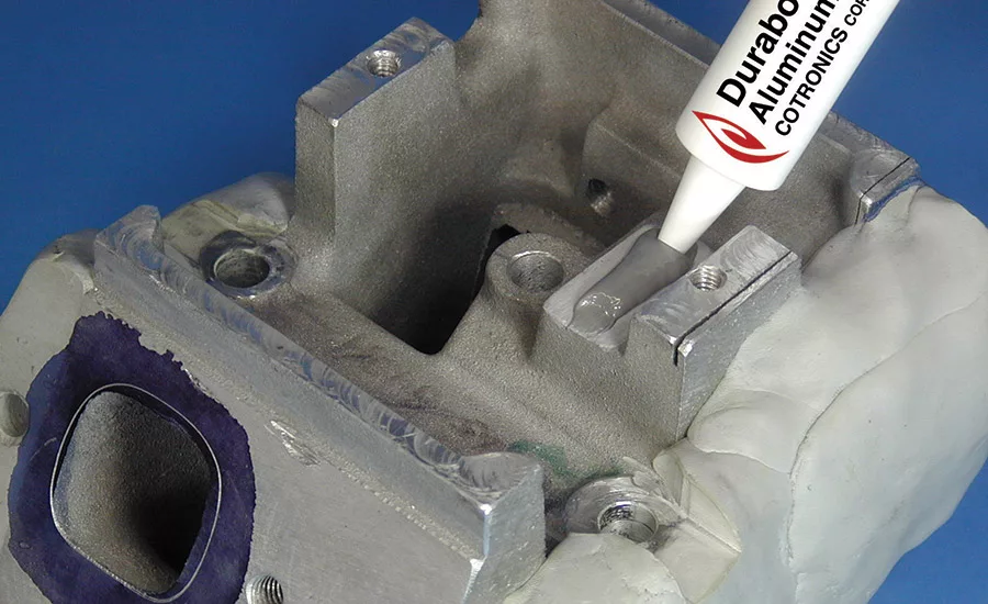 Photo of Durabond 7032 stainless steel aluminum putty applied to metal part