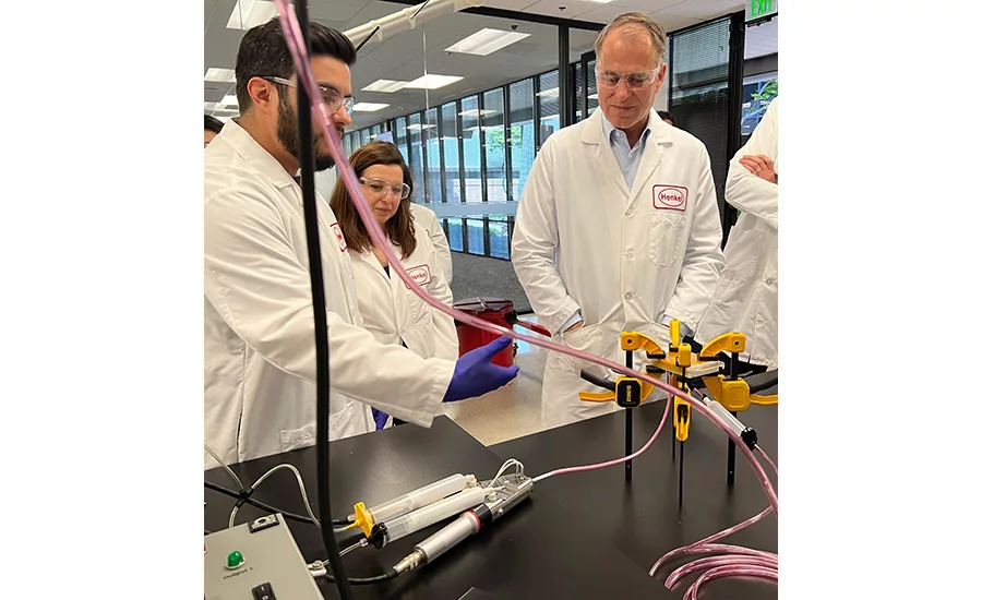 Photo of a color-matched adhesives demonstration at the Henkel Santa Clara Application Center