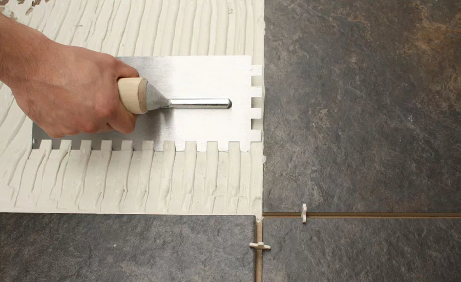 Photo of the installation of Laticrete TRI-LITE Rapid