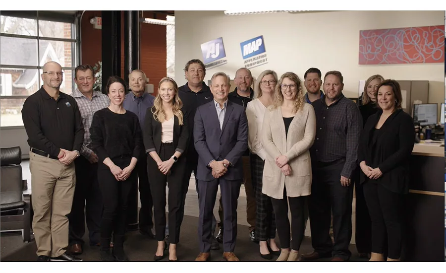 Image of employees of MidAmerica Packaging and AJ Adhesives celebrate the anniversaries