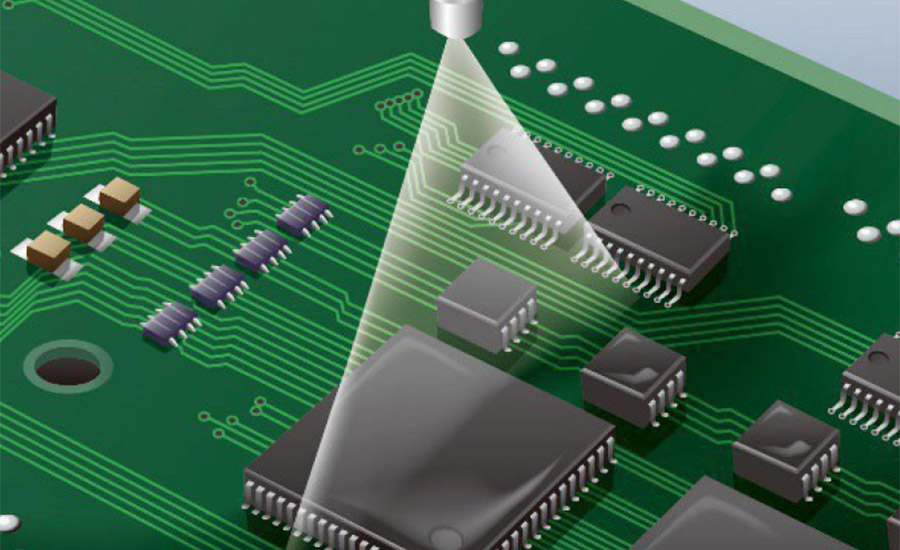Image of the coating of a circuit board.