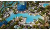 image of lavish hotel swimming pool and palm trees