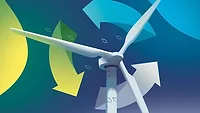 Illustration of a wind turbine with arrows going around it