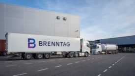 Picture of Brenntag trucks in a distribution warehouse