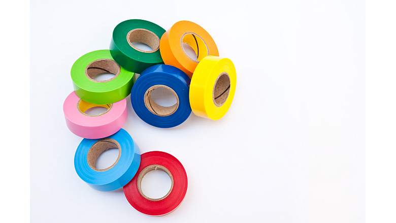 Image of eight rolls of different colored tape