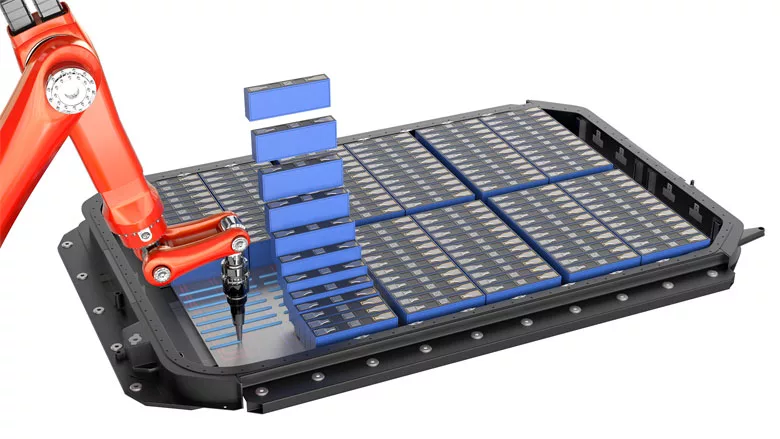 Image of adhesive being applied to battery cell