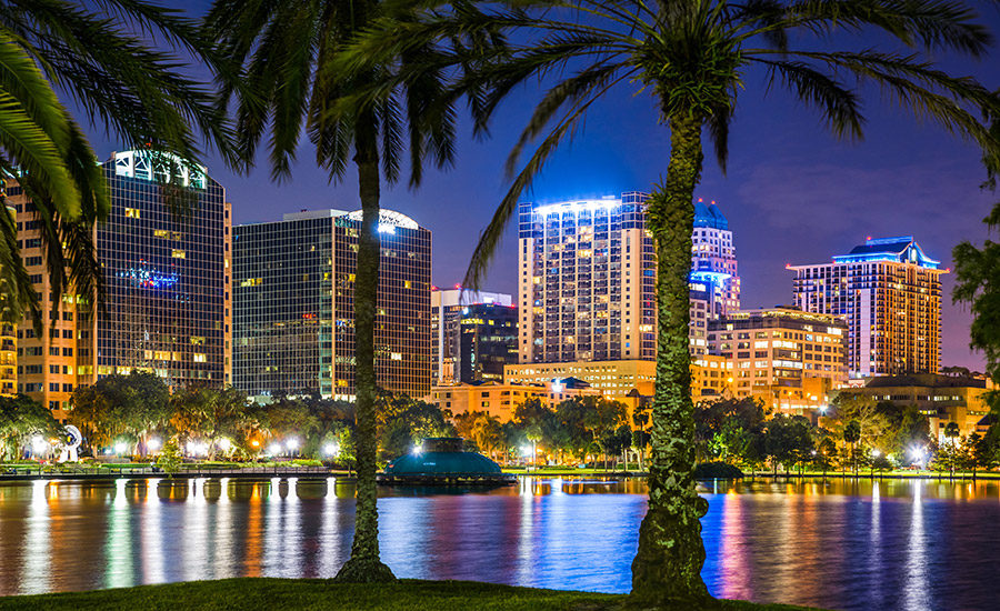 View of downtown orlando at night