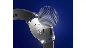 Picture of a watch band with optical product over the face of the watch