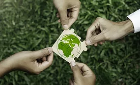 World environment day. Business, corporate and community cooperation for environment sustainable development goal. group of volunteers help solve environmental problems. global teamwork and business.