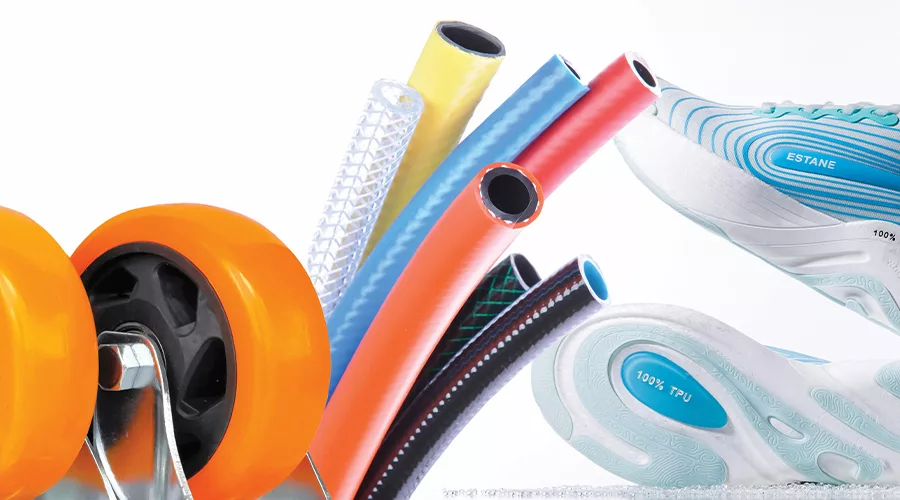 Picture of running shoes, wheels, and tubing