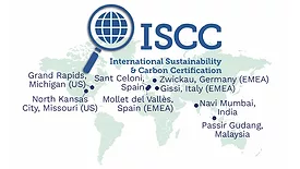 Picture of a world map with Arkema sites with ISCC PLUS certifications