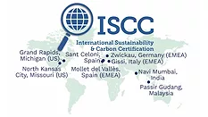 Picture of a world map with Arkema sites with ISCC PLUS certifications
