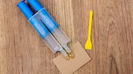 A two-part syringe with clear liquid