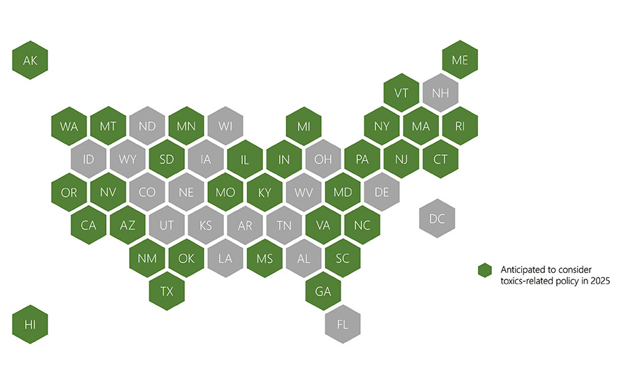 States anticipated to consider toxics-related policy in 2025.