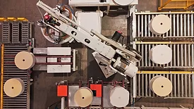 Aerial photo of the floor of a label manufacturing operation