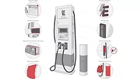 Drawing of an EV charging station with images showing where adhesive tape can be used