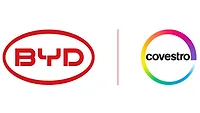 Covestro and BYD logos Picture of BYD's red logo and Covestro's rainbow logo.