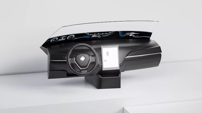 Picture of an automotive display and windshield