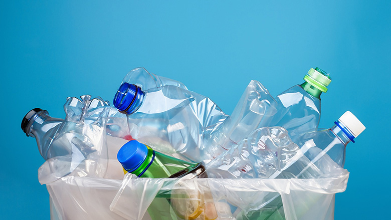 recyclable plastic in a bin
