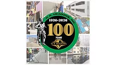 A 100 years medallion superimposed over images of WR Meadows product in use