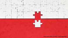 white puzzle piece added to larger puzzle on red background