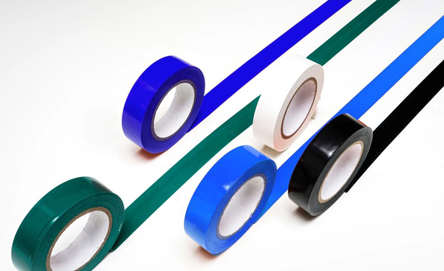 Photo of blue, white, black, and green pressure-sensitive tapes.