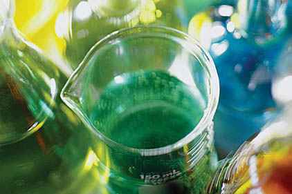 beaker with green liquid