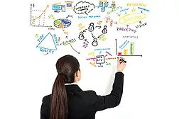 white board drawing business woman